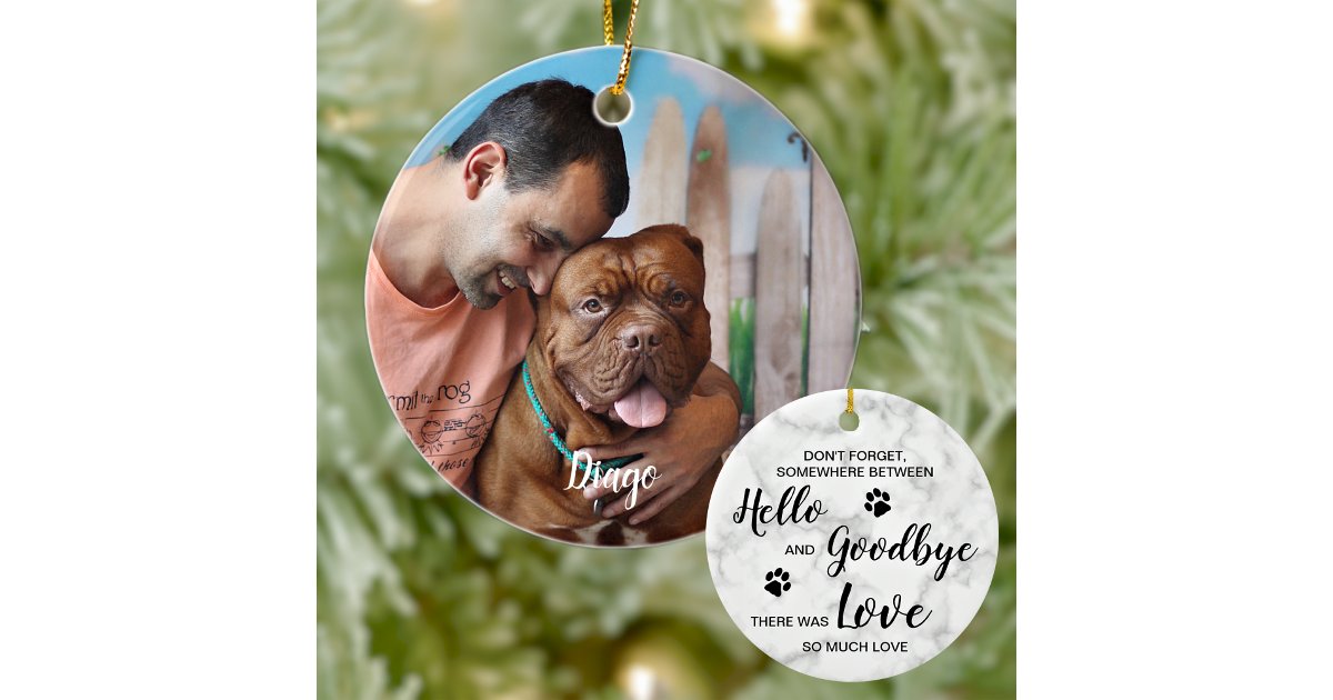 Marble Remembrance Quote Pet Memorial Dog Photo Ceramic Ornament | Zazzle