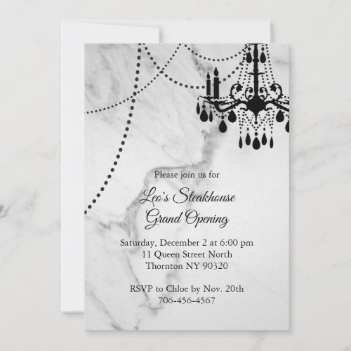 Marble Restaurant Grand Opening with Chandelier Invitation