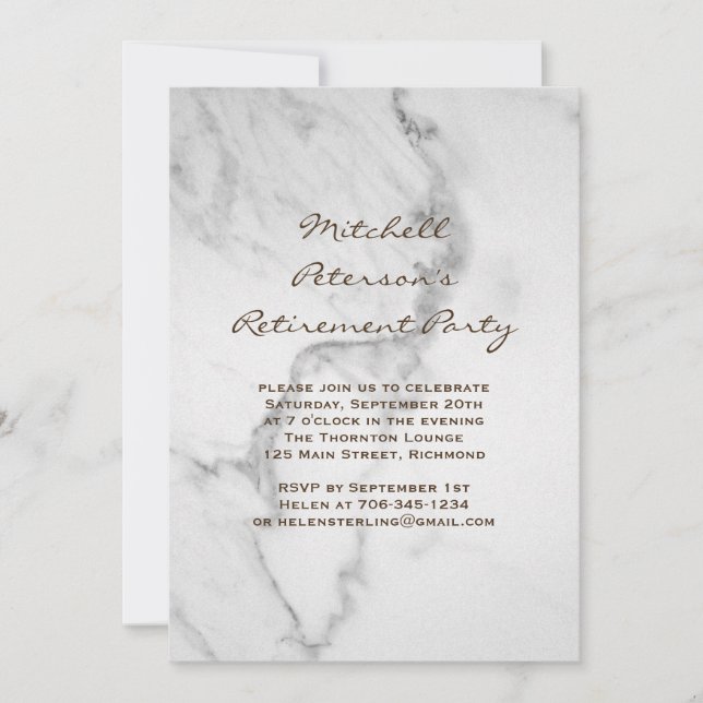 Marble Retirement Party Invitation in Taupe (Front)