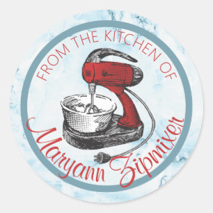 Marble retro red stand mixer from the kitchen of classic round sticker