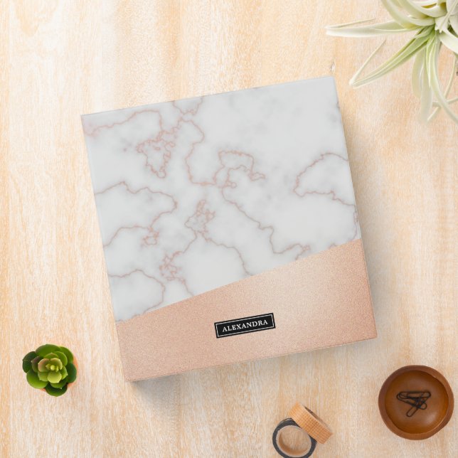 Marble Rose Faux Gold Custom Name Binder (In Situ)