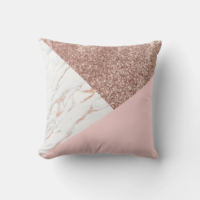 Marble Rose Glitter Throw Pillow (Front)