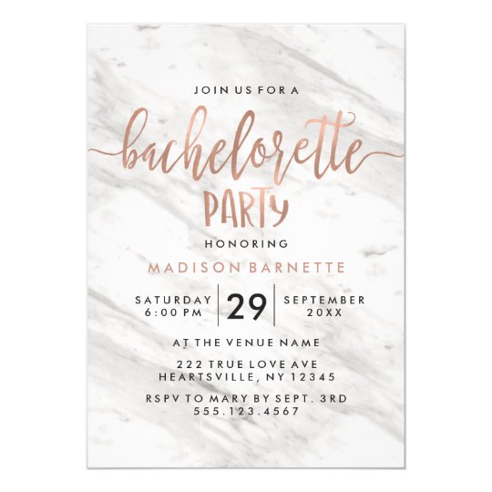 marble rose gold bachelorette party invitation zazzle com