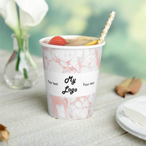 Marble rose gold business logo text  paper cups