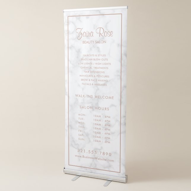 Marble Rose Gold Elegant Beauty Business Modern Retractable Banner (3/4)
