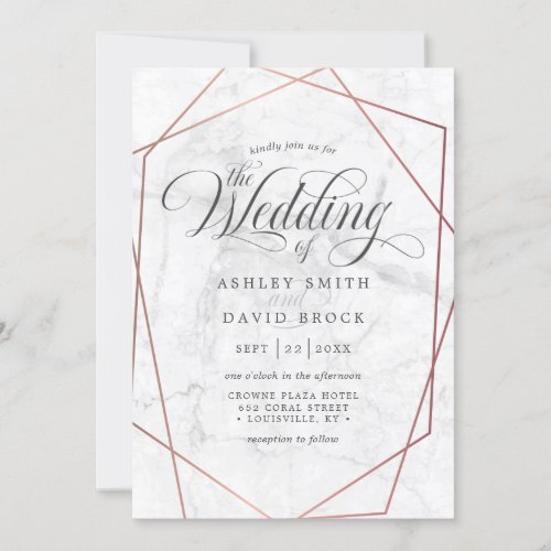 Wedding Invitations 15 Marble Rose Gold Elegant Geometric Wedding Invitation