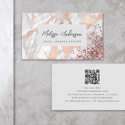 Marble Rose Gold Foil Luxe Aesthetic Business Card