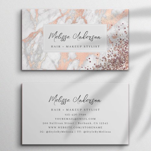 Marble Rose Gold Foil Luxe Aesthetic Business Card