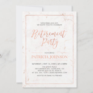 Marble & Rose Gold Frame Modern Retirement Party Invitation