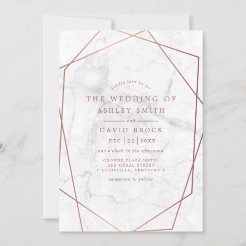 Wedding Invitations 16 Marble Rose Gold Geometric Wedding Invitation