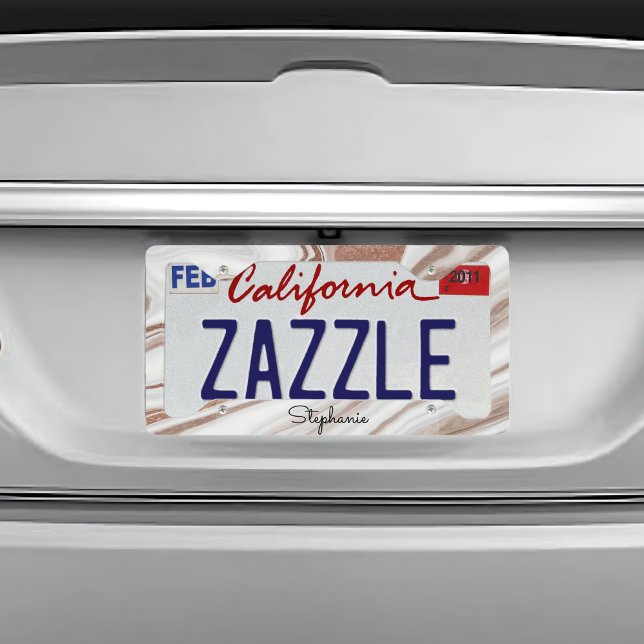 Marble Rose Gold Glitter Custom Monogram Name License Plate Frame (Marble Rose Gold Glitter Custom Monogram Name License Plate Frame)