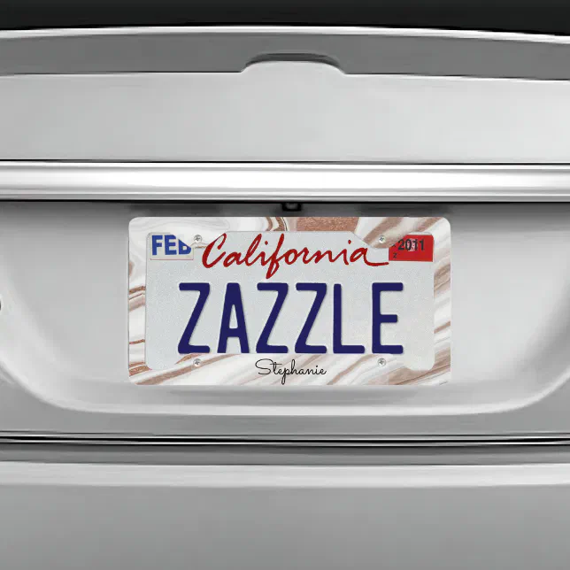Marble Rose Gold Glitter Custom Monogram Name License Plate Frame | Zazzle