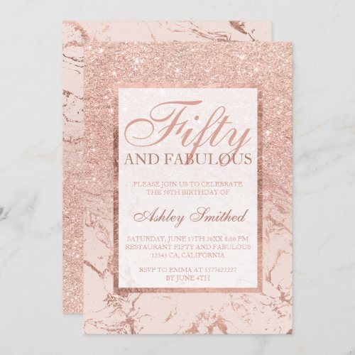 marble rose gold glitter elegant fifty fabulous invitation