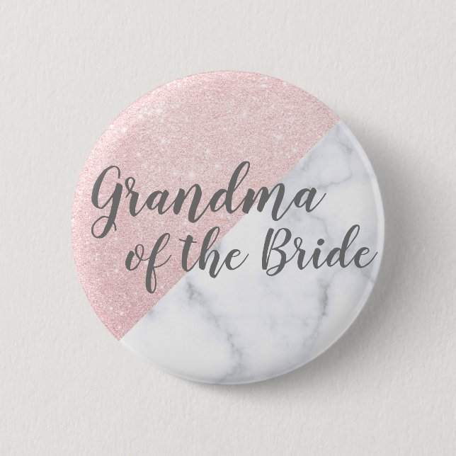 Marble & rose gold glitter grandma of the bride button (Front)