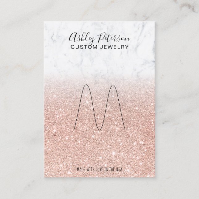 Marble rose gold glitter jewelry ring display business card (Front)