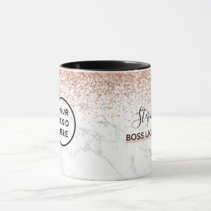 Marble Rose Gold Glitter Logo Your Name Boss Lady Mug