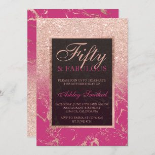 marble rose gold glitter magenta chic 50 fabulous invitation