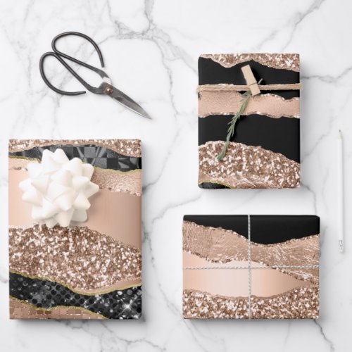 Marble rose gold glitter metallic foil chic wrapping paper sheets