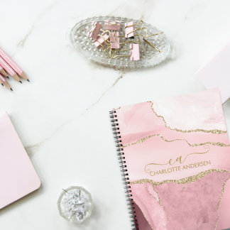 Marble Rose Gold Glitter Script Monogram  Notebook