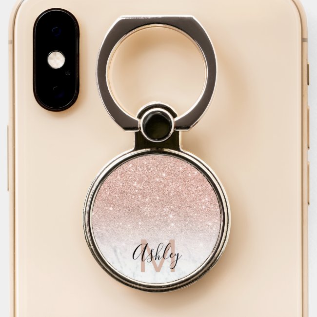 Marble Rose Gold Glitter Sparkles Name monogram Phone Ring Stand