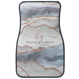Marble Rose Gold Glitter Teal Script Monogram Car Floor Mat
