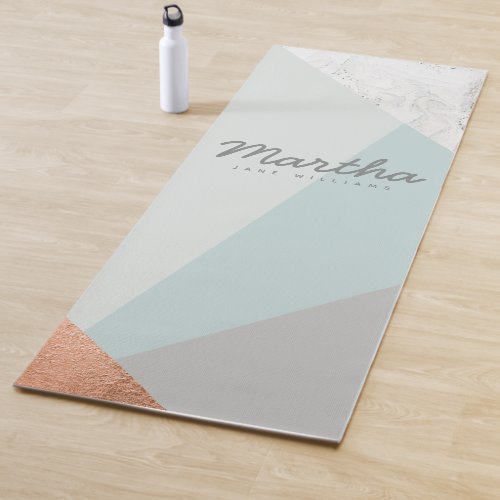 marble rose gold grey and blue yoga mat