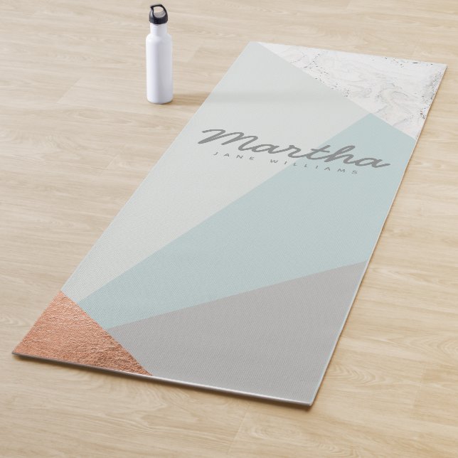 marble, rose gold, grey and blue yoga mat (In Situ)