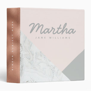 Marble, rose gold, grey and blush pink. 3 ring binder