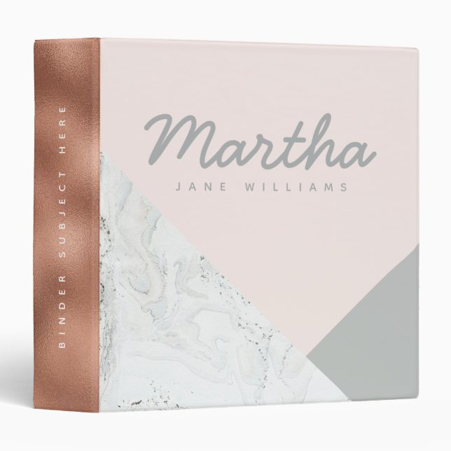 Marble, rose gold, grey and blush pink. 3 ring binder (Front/Spine)