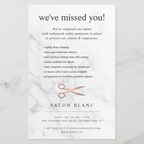 Marble  Rose Gold Hair Salon Business Reopening Flyer