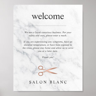 Marble & Rose Gold Hair Salon Covid Safety Welcome Poster