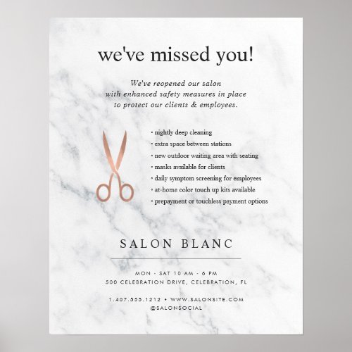 Marble  Rose Gold Hair Salon Reopening Poster