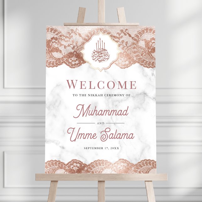 Marble Rose Gold Lace Muslim Wedding Welcome Sign (Creator Uploaded)