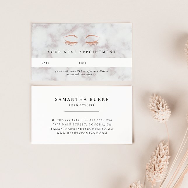 Marble & Rose Gold Lashes & Brows Appointment Card (Creator Uploaded)