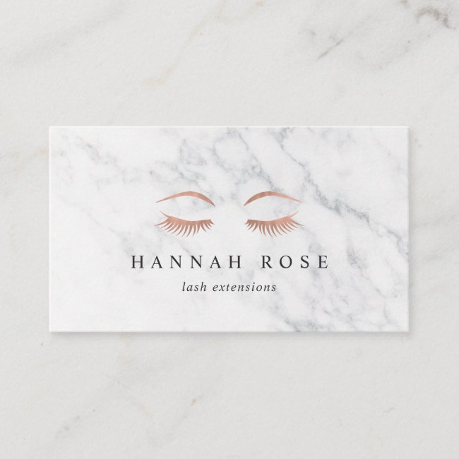 Marble & Rose Gold Lashes & Brows Beauty Business Card