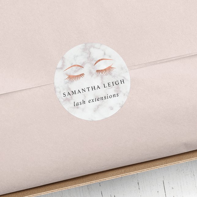 Marble & Rose Gold Lashes & Brows Beauty Classic Round Sticker (Creator Uploaded)