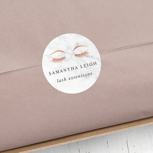 Marble  Rose Gold Lashes  Brows Beauty Classic Round Sticker