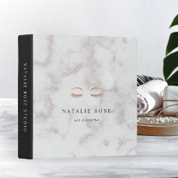 Marble &amp; Rose Gold Lashes &amp; Brows Beauty Logo 3 Ring Binder