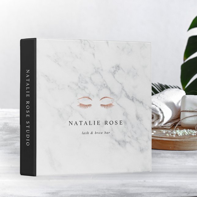Marble & Rose Gold Lashes & Brows Beauty Logo 3 Ring Binder (Creator Uploaded)