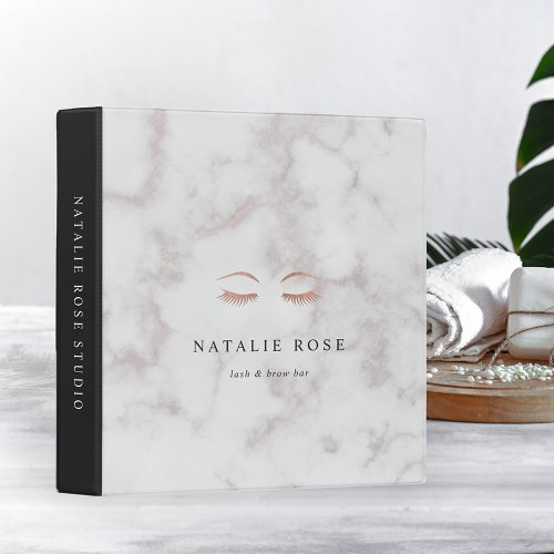 Marble  Rose Gold Lashes  Brows Beauty Logo 3 Ring Binder