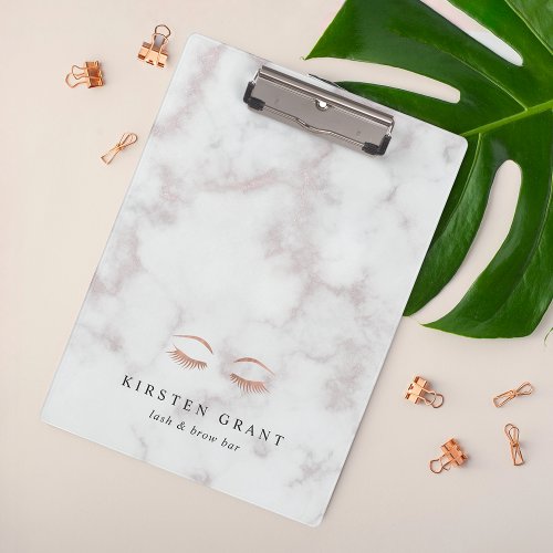Marble  Rose Gold Lashes  Brows Beauty Logo Clipboard