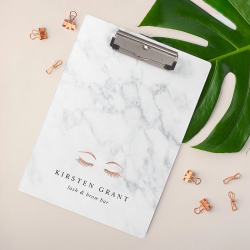 Marble  Rose Gold Lashes  Brows Beauty Logo Clipboard
