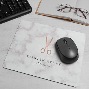 Marble & Rose Gold Lashes & Brows Beauty Logo Mouse Pad