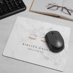 Marble & Rose Gold Lashes & Brows Beauty Logo Mouse Pad<br><div class="desc">Chic personalized mousepad for your makeup artist or esthetician business features two lines of custom text in charcoal gray lettering,  on a luxe white marble background adorned with a pair of lashes and brows in faux rose gold foil.</div>