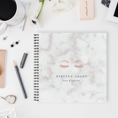 Marble  Rose Gold Lashes  Brows Beauty Logo Notebook