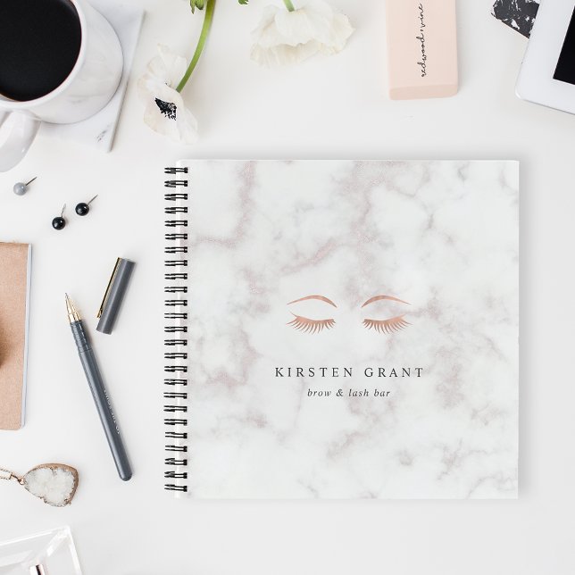 Marble & Rose Gold Lashes & Brows Beauty Logo Notebook (Creator Uploaded)