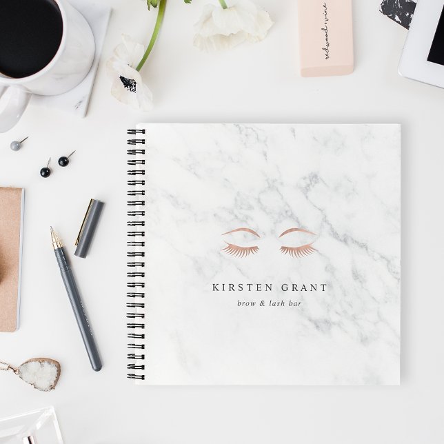 Marble & Rose Gold Lashes & Brows Beauty Logo Notebook (Creator Uploaded)