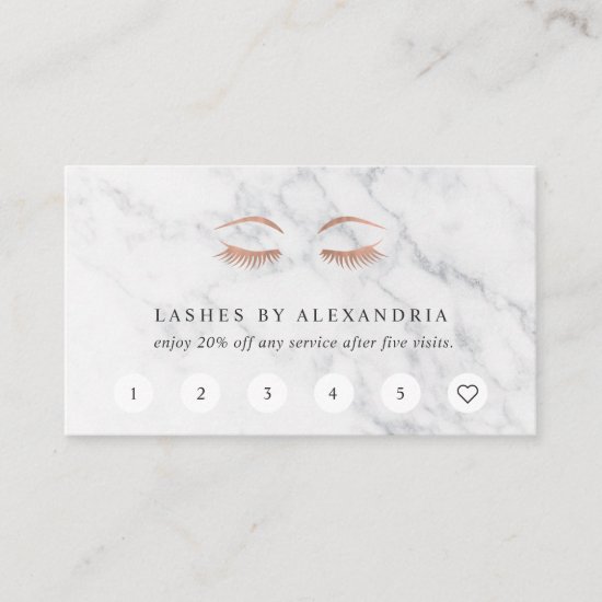 Marble & Rose Gold Lashes & Brows Beauty Loyalty Card