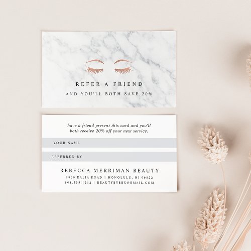 Marble  Rose Gold Lashes  Brows Beauty Referral Card