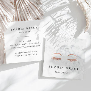 Marble & Rose Gold Lashes & Brows Beauty Square Business Card